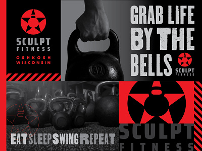 Sculpt Fitness logo and promotion. branding fitness kettlebell logo promotion star typography