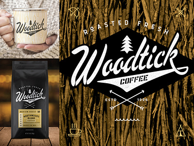 Woodtick Lodge Coffee branding cabin camping coffee lake logo nature northwood outdoors typography