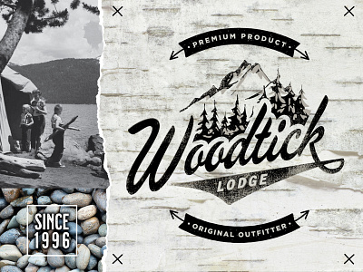 Woodtick Lodge Logos 11 branding cabin camping lake lodge logo northwoods outdoors typography