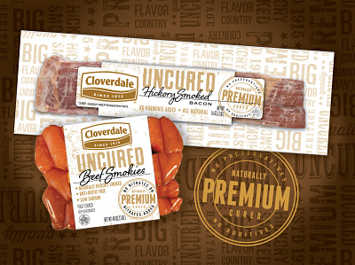 Cloverdale Uncured bacon branding deli logo natural package design premium typography
