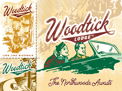 Woodtick Lodge Logos Dribble 12 branding cabin camping lake lodge logo nature northwoods outdoors rustic typography vacation