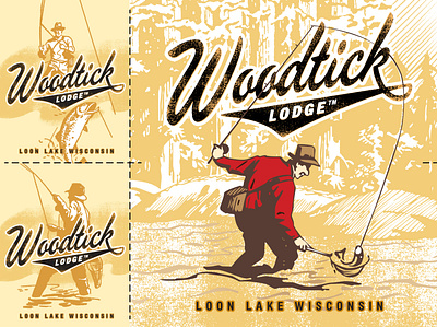 Woodtick Lodge Logos Dribble 13 branding cabin camping fishing lake lodge logo nature northwoods outdoors rustic typography