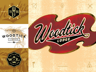 Woodtick Lodge Logos 21 branding cabin camping fishing lake lodge logo northwoods outdoors rustic travel typography vacation