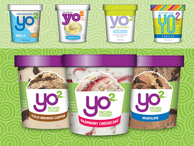 Yo2 Frozen Yogurt Pints branding grocery ice cream logo package design typography yogurt