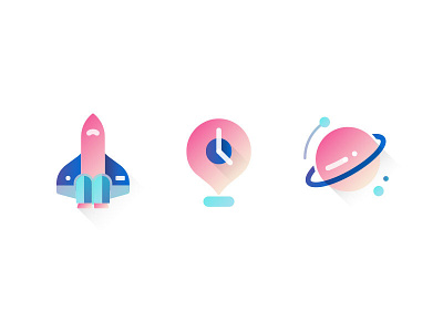 Space icons color flat futuristic icons material design planet shuttle simple simplistic space time