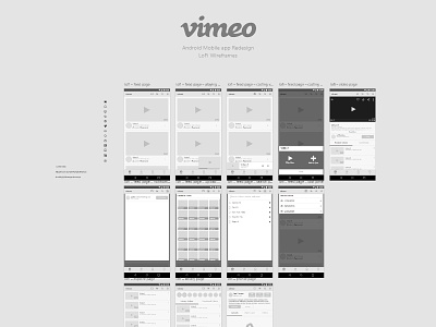 Remix & ReDesign: Vimeo Android App adobe xd android design grey and white lofi redesign vimeo wireframes