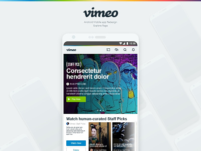 Remix & ReDesign: Progress on the Vimeo Android App adob xd explore hifi high fidelity lgg6 redesign videos vimeo xd