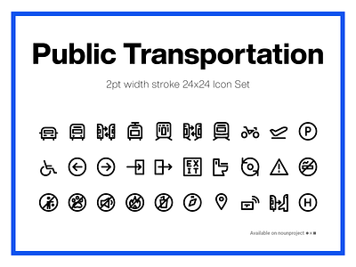 Public Transit Icon Set adobexd blue icon design icon set icons line icons nounproject