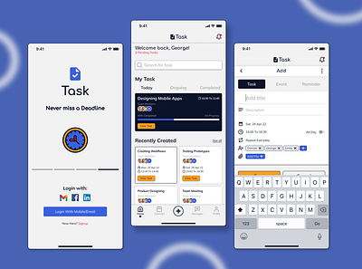 Task Management App - UI Mobile Screens app design task management ui