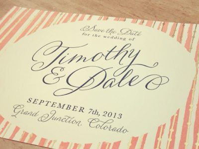 Save the Dates- Letterpressed! cream foil gold letterpress lettra peach save the date wedding
