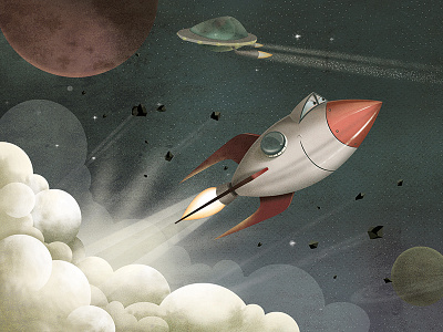 Rocket art character childrens book illustration ink paper pen portfolio rocket space