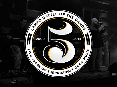 Battle of the Bands 5 black circle gold logo number typography white