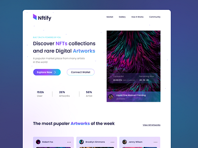 Nftify - NFT Landing Page design design website header web landing page lweb landing page nft ui uiuxdesign ux web design