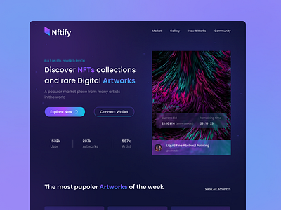 Nftify - NFT Landing Page design design website header web landing page nft nfts ui uiuxdesign ux web design