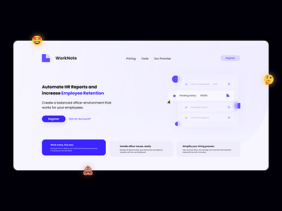 WorkNote - Hero Page UI Design app branding daily design illustration landing logo page ui ux