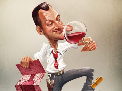 multitasking winemaker 2d character illustration