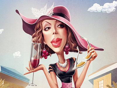 Wine fashionista caricature character festival print web
