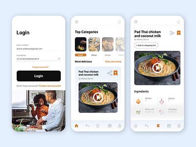 Concept pour une application de recette app food mobile recipe ui