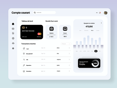 Tableau de bord bancaire bank banque dashboard graphic design pay ui ux