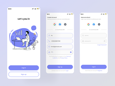 log in-sign up app e learning log in sign up ui uiux