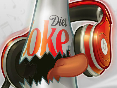 Coke-Beats beats cartoon character coca cola coke diet coke emanuel wolford headphones illustration music poster vector wolf em