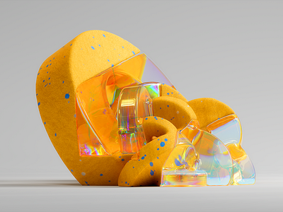 Organic 3d art design glass illustration yellow