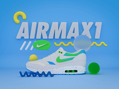 Airmax 1 air airmax blue green max nike summer white yellow