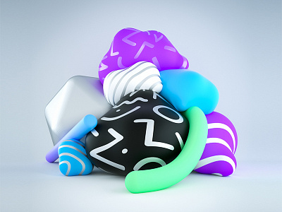 Meta Pile Up 3d blue green metaball purple silver white