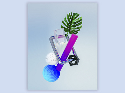 A Simple Arrangement 3d 3d art 3d artist blue glass green illustration leaf purple