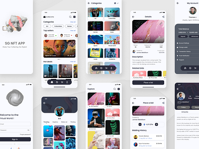 NFT Marketplace Mobile App Exploration app app design blockchain crypto app cryptocurrency ethereum mobile app mobile app design nft nft app nft art store nft marketplace nft store online nft store ui uiux ux