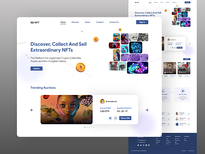 NFT Marketplace Website landing page art auction bitcoin blockchain crypto cryptocurrency design ethereum finance fintech landing page marketplace modern nft nft art nft marketplace nft website online auction web website design
