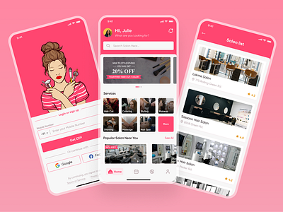 Beauty - Salon Listing and Online Appointment App app app design appointment appointment online barber beauty beauty brands beauty care cosmetic cosmetics hair hair dresser haircut illustration makeup mobile app products salon spa uiux