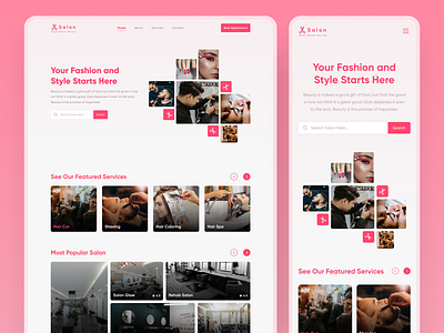 Hair Salon - Website landing page barber beauty brow clean ui featured hair cut hero image hero section home home page landing page make up pink popular responsive salon salon search spa web design website