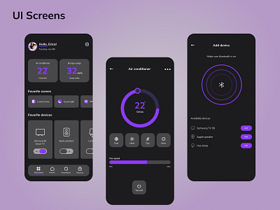 Smart home app - Dark mode app app design design figma graphic design illustration smart home smart home app ui ui design user interface vector
