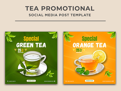 Special Green Tea social media post template premium Psd