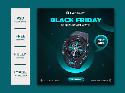 E-Commerce product Social Media Promotional Ads Design black friday classic classy clock promotion smart watch social media post size watch