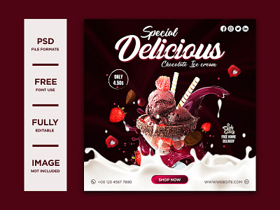 Ice Cream Food Promotional Social Media Post Design Template