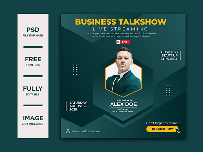 Live streaming Business Talkshows social media post template banner banner design branding corporate design facebook post graphic design instagram post logo social media social media post template web template