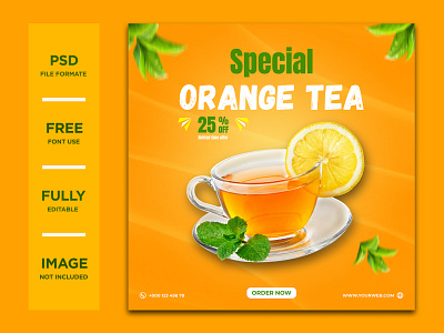 Orange tea social media post template premium psd adds banner banner banner design branding burger chicken corporate design facebook post food graphic design instagram post orange tea restaurant social media social media post tea template