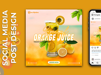 Orange Juice Social Media Post Design Template banner design branding design facebook post instagram post social media social media post