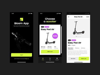 Bloom App — find and buy a scooter app design online scooter ui ux