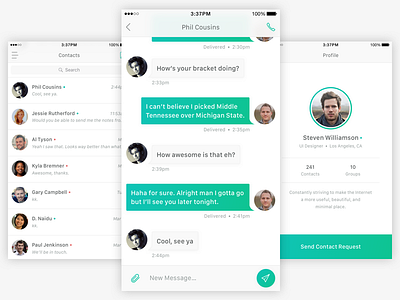 Chat UI chat clean contacts green interface ios profile ui