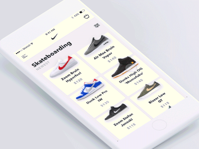 Nike Principle Exercise animated cart gif ios iphone mockup nike principle shoes shop sketch ui