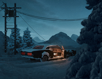 Stranded 3d car cinema cinematic city dark digital art