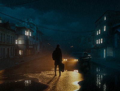 Lost man 3d car cinema cinematic city dark digital art