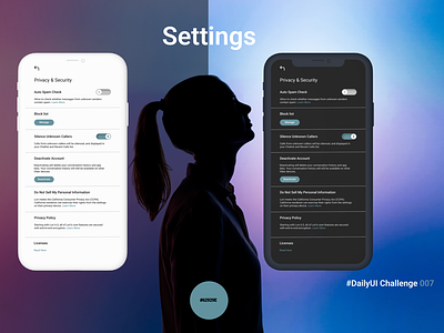 Settings Page app appdesign dailyui dailyuichallenge dayandnightdesign settings ui
