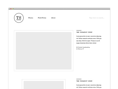 Field Notes - Wireframe photo photography website wireframe