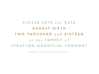 Save the date text. copper forest save the date vermont wedding