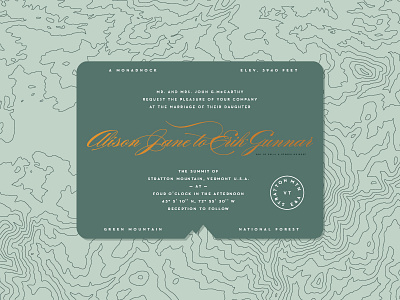 Die Cuts! elevation green mountains handwriting invitation invite map rsvp save the date stationary topography vermont wedding