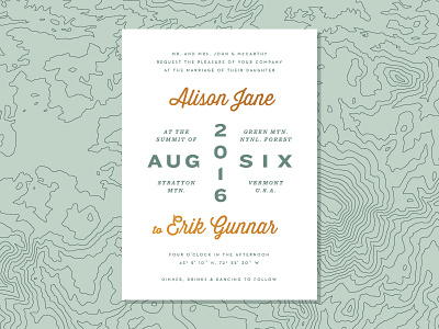 Unused Wedding Invite elevation green mountains handwriting invitation invite map rsvp save the date stationary topography vermont wedding